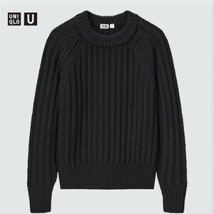 Uniqlo U Low-Gauge Crew Neck Sweater Long-Sleeve, Black, Size L